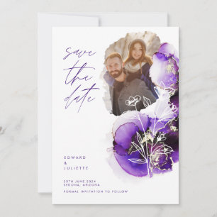 Save The Date Aquarelle moderne Agate Violet Encre & Flore Photo