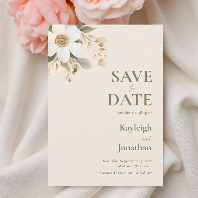 Save The Date Aquarelle moderne beige Mariage floral (Créateur téléchargé)