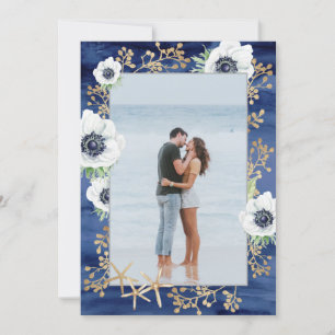 Save The Date Aquarelle moderne Deep Blue Anemone Flower