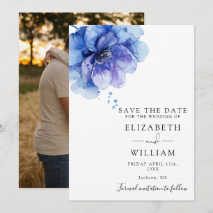 Save The Date Aquarelle moderne Dusty Blue Floral Mariage photo