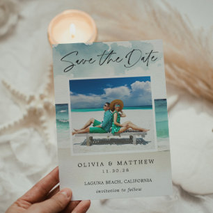 Save The Date Aquarelle moderne Ocean Beach Photo Enregistrer la