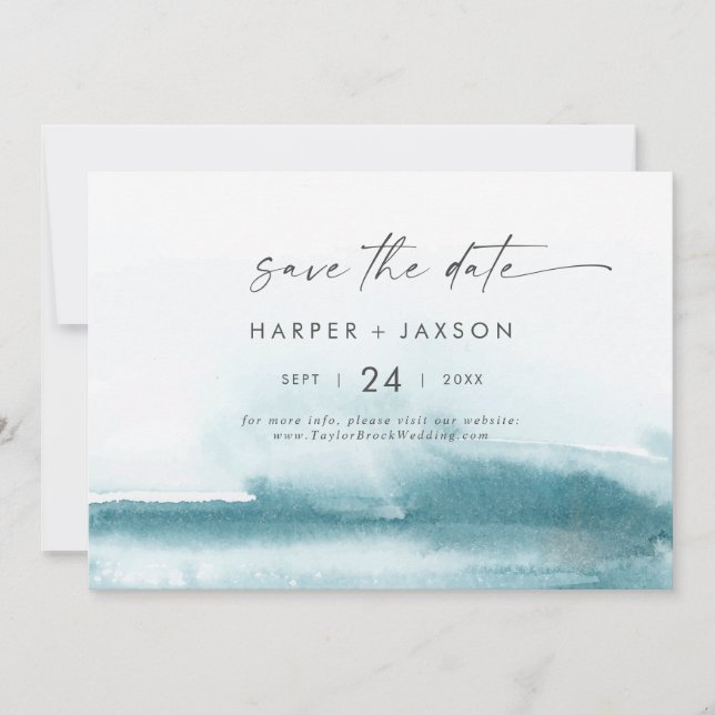 Save The Date Aquarelle moderne | Turquoise Horizontal Enregistr (Devant)