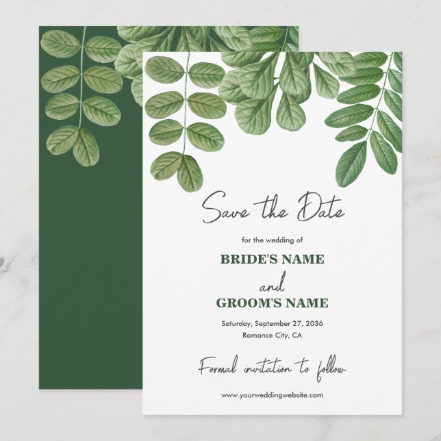 Save The Date Aquarelle moderne vert émeraude Mariage vert émera (Devant / Derrière)