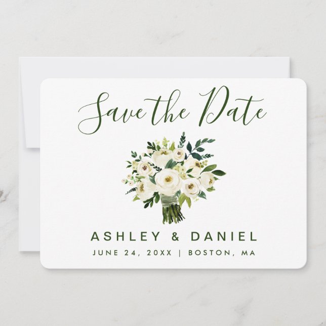 Save The Date Aquarelle Moderne Vert Floral Économisez La Date (Devant)