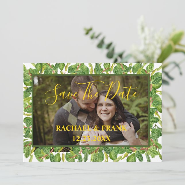Save The Date Aquarelle moderne Vert Mariage photo (Debout devant)