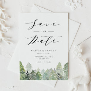 Save The Date Aquarelle Neige À feuillage persistant Bois Mariag