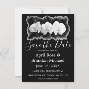 Save The Date Aquarelle noire blanche orchidées tropicales flora