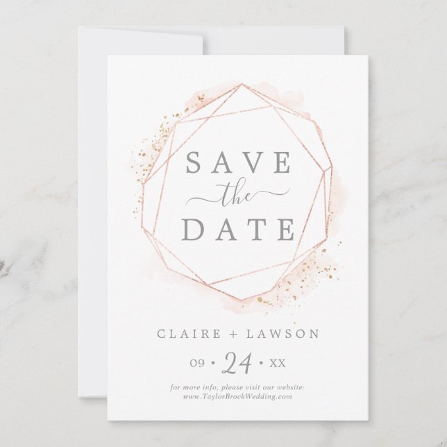 Save The Date Aquarelle or rose géométrique (Devant)