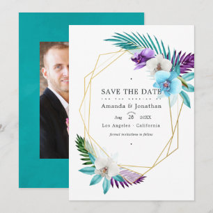 Save The Date Aquarelle Orchidées Tropicales Géométrique Mariage