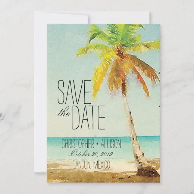 Save The Date Aquarelle Palmier | Mariage Enregistrer la date (Devant)