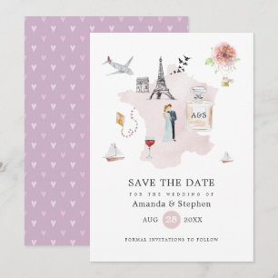 Save The Date Aquarelle Paris Destination Mariage Monogramme