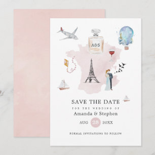 Save The Date Aquarelle Paris Destination Mariage Monogramme