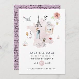 Save The Date Aquarelle Paris Destination Mariage Monogramme