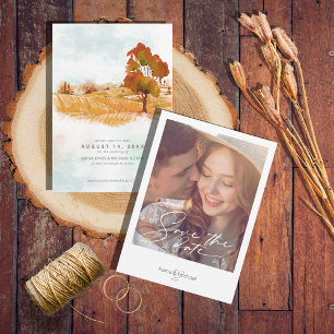 Save The Date Aquarelle Paysage Mariage Automne Gold ID786