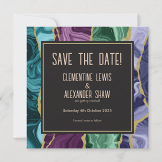 Save The Date Aquarelle Peacock Agate V1 (13 x 13 cm)