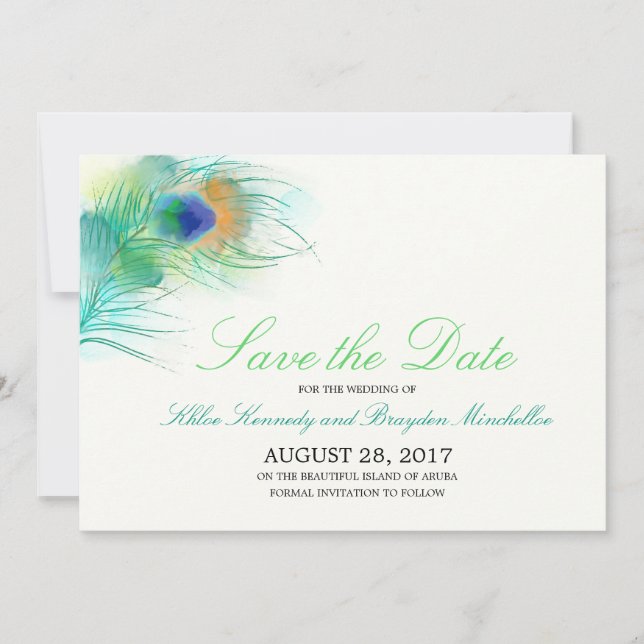 Save The Date Aquarelle Peacock Feather Enregistrer la date (Devant)