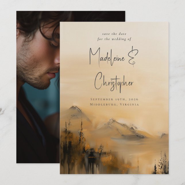 Save The Date Aquarelle pittoresque Automne Mariage extérieur de (Devant / Derrière)