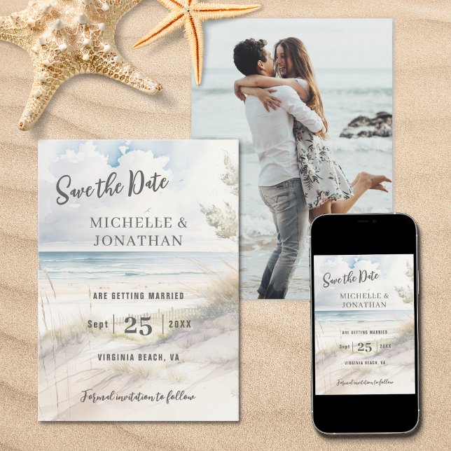 Save The Date Aquarelle Plage Côtière PHOTO Mariage (Créateur téléchargé)