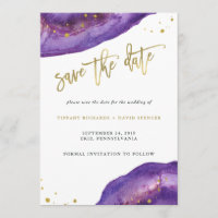 Aquarelle Purple et Gold Geode Enregistrer la date