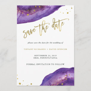 Save The Date Aquarelle Purple et Gold Geode Enregistrer la date