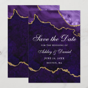 Save The Date Aquarelle Purple Gold Marbre Agate Géode