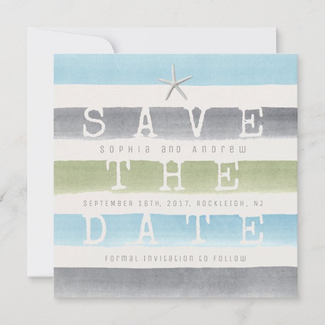 Save The Date Aquarelle rayures mariage plage enregistrer la dat (Devant)