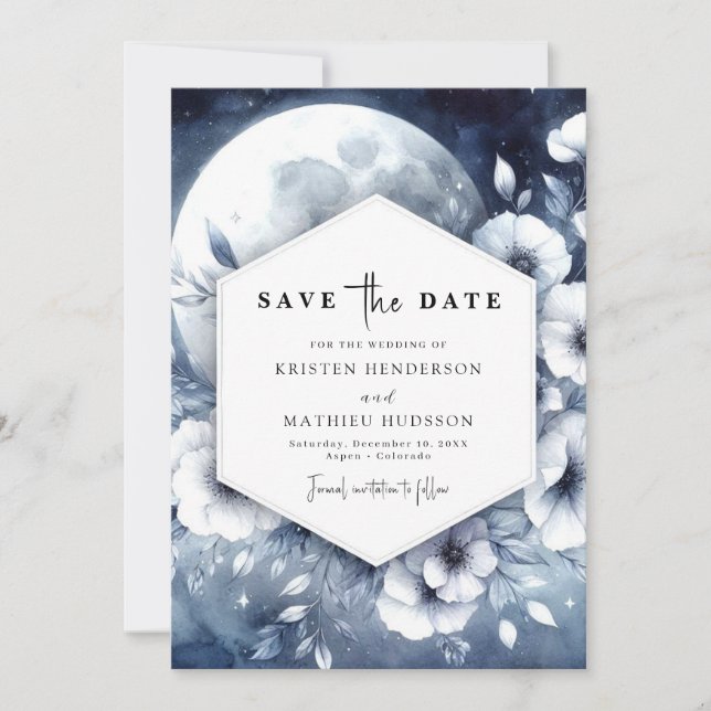 Save The Date Aquarelle Romance Mariage Lune (Devant)