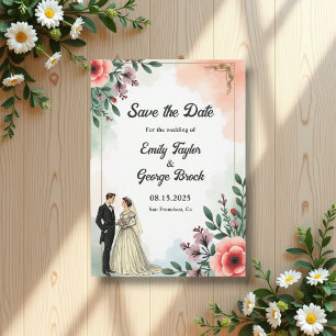 Save The Date Aquarelle romantique Floral Bride Et Mariage de ch