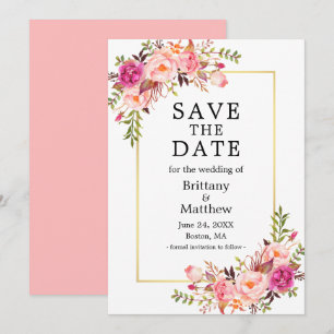 Save The Date Aquarelle Rose Blush Roses Or Enregistrer La Date
