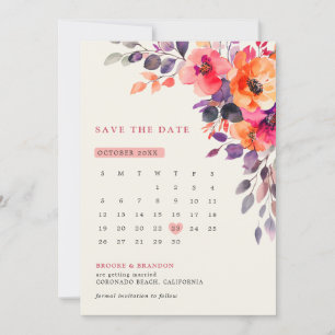 Save The Date Aquarelle rose brillant rose orange Mariage floral