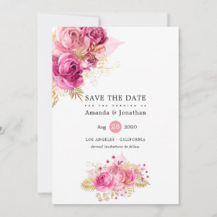Save The Date Aquarelle rose et or Mariage floral