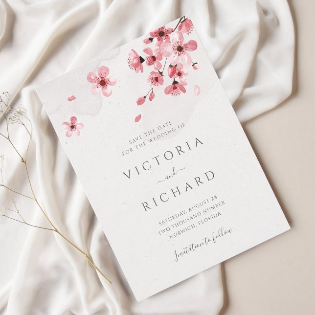 Save The Date Aquarelle rose Fleur de Cerisier Mariage (Créateur téléchargé)