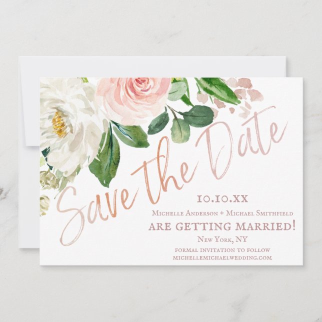 Save The Date Aquarelle rose florale Enregistrer la date (Devant)