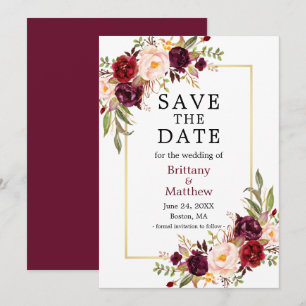 Save The Date Aquarelle Rose Gold Frame Bourgogne Enregistrer La