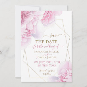 Save The Date Aquarelle rose or pivoine florale enregistrer la d