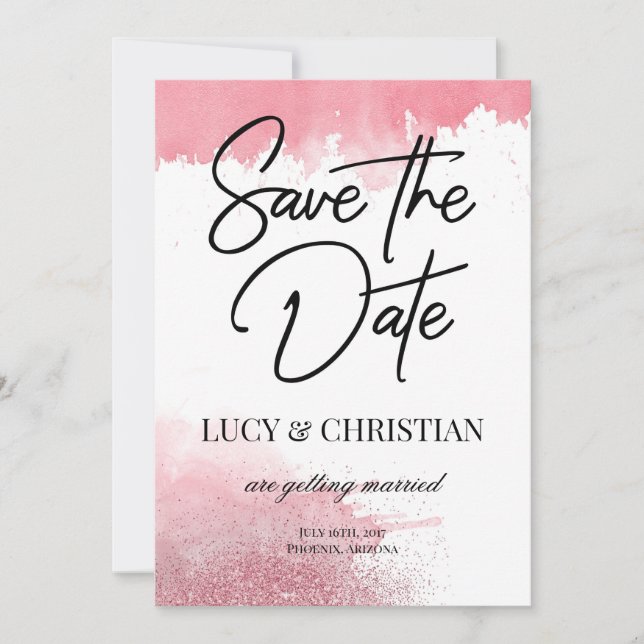 Save The Date Aquarelle Rose Or simple Enregistrer la date (Devant)