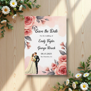 Save The Date Aquarelle rose pâle Floral Bride & Mariage de cham