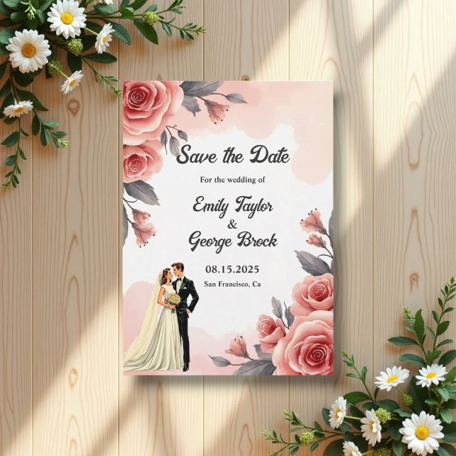 Save The Date Aquarelle rose pâle Floral Bride & Mariage de cham (Créateur téléchargé)