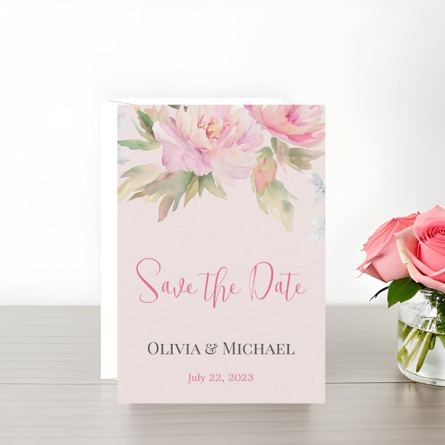 Save The Date Aquarelle rose Peony Mariage Enregistrer La Date (Créateur téléchargé)