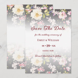 Save The Date Aquarelle rose Roses jaunes, noir flou, Mariage