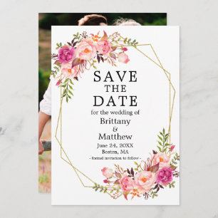 Save The Date Aquarelle rose roses Roses Geo Frame Photo
