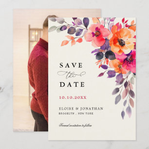 Save The Date Aquarelle rose vif orange brillant Photo florale