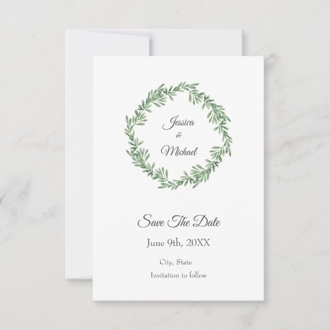 Save The Date Aquarelle Rosemary Wreath Enregistrer La Date (Devant)