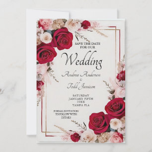 Save The Date Aquarelle rouge rose mariage
