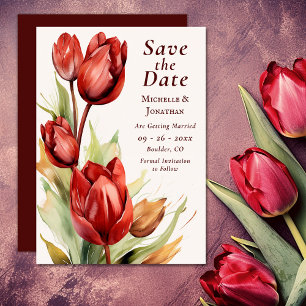 Save The Date Aquarelle Rouges Tulipes Mariage Floral