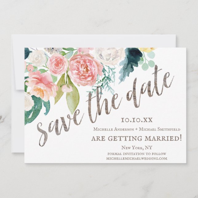 Save The Date Aquarelle rustique Bois floral Enregistrer la date (Devant)