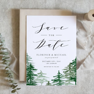 Save The Date Aquarelle rustique Forêt verte