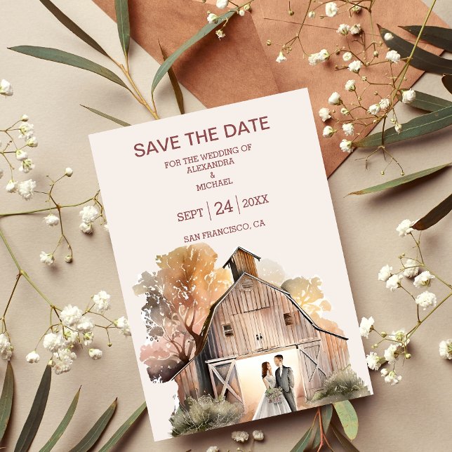 Save The Date Aquarelle Rustique Mariage de grange (Créateur téléchargé)