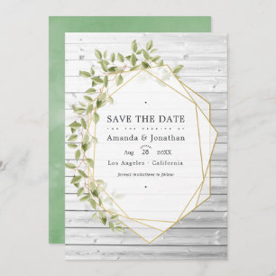 Save The Date Aquarelle rustique Vert Mariage géométrique