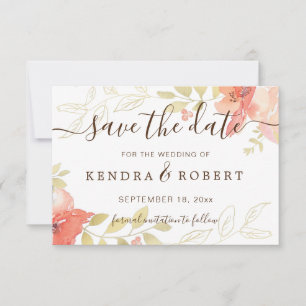 Save The Date Aquarelle Saumon Roses roses roses et alliage d'or